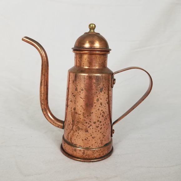 Other - Vintage Copper Water/Oil Can Pitcher Copper Good Gooseneck Spout Patina cruet